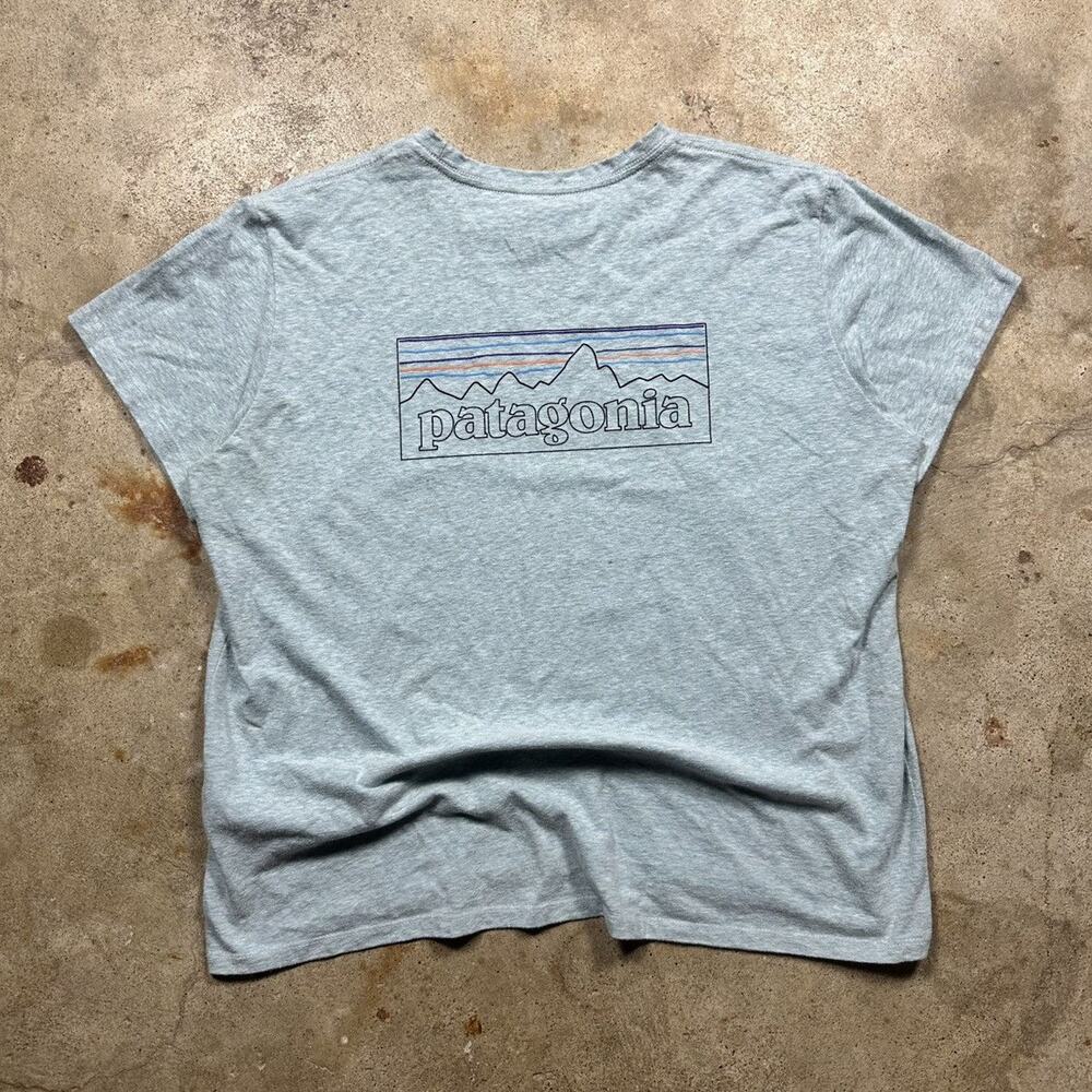 Light Blue Patagonia Mountains Short Sleeve Shirt Size XL